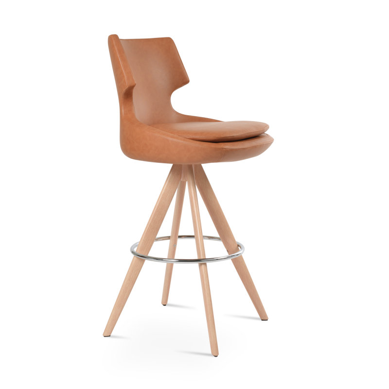 Patara Pyramid MW Stool, 30.5” Seat Height, Natural, Black Leatherette