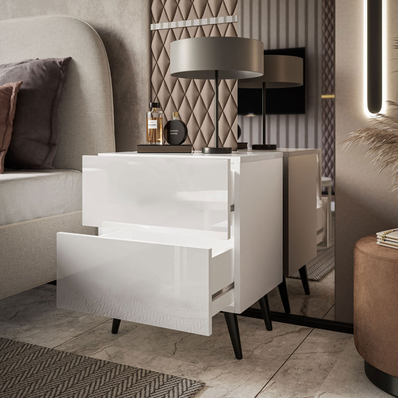 Ballajura 2 Drawer Bedside Table, White/Black