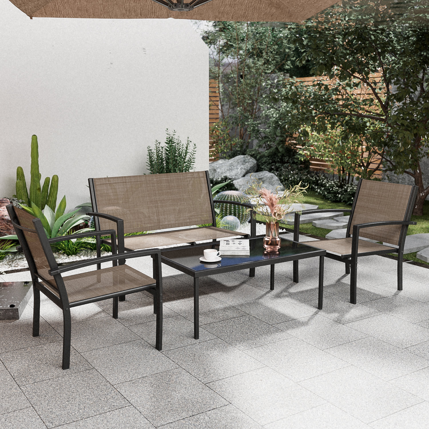Ivy Bronx Onika 4 Piece Patio Conversation Set & Reviews | Wayfair