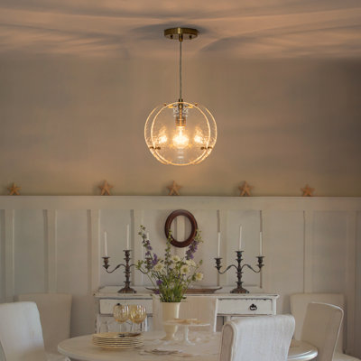 Modern Brass Pendant Light with Hand-Hammered Clear Glass Shade, Adjustable Height 11"-90", ETL Listed, Perfect for Kitchen Island Dining Room Entryway