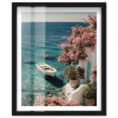Pink Bougainvillea Bliss II Shadowbox Print Vintage Coastal Decor by Notoriart, Black Frame, 16 x 20