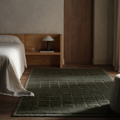 Tapis vert tribal en laine lavable touffeté à la main Aibel