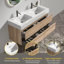 Meuble-lavabo flottant avec lavabo à quartz, style Mid-Century moderne en chêne doux pour les salles de bain murales