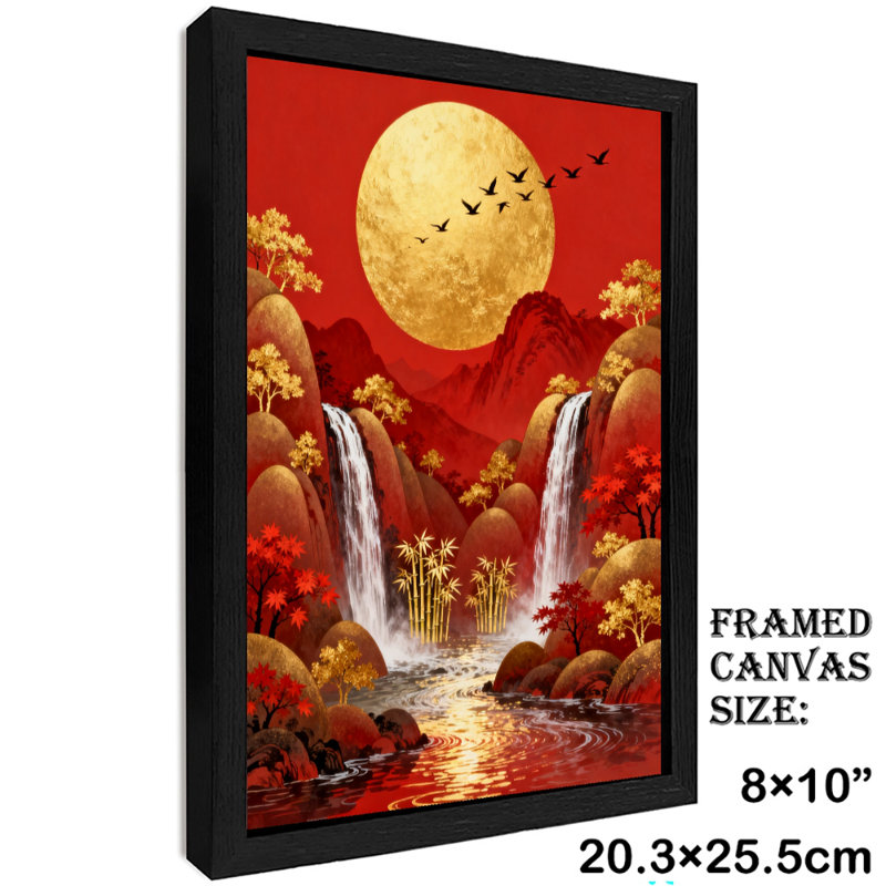 Reproduction d'art encadré noir, paysage chinois rétro, art mural, H 11 po x l 9 po