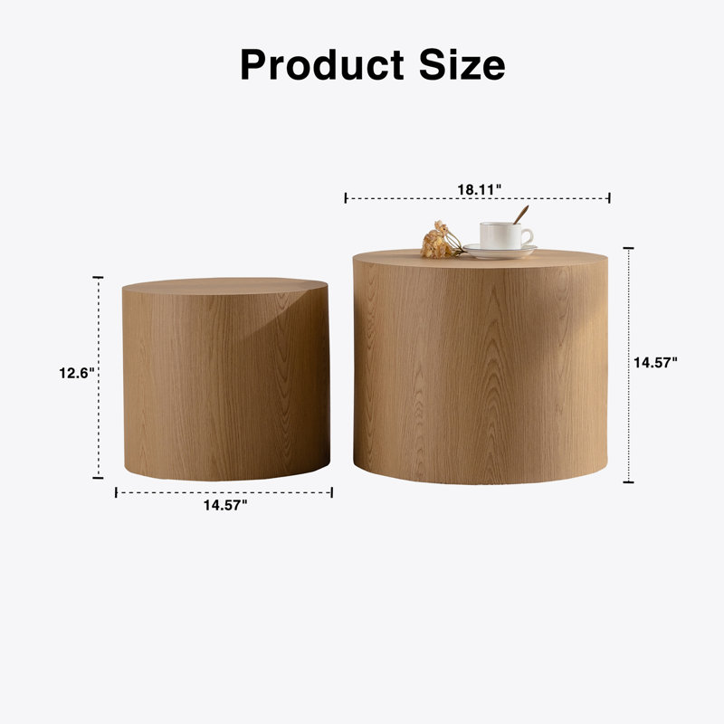 Natural Wood Round Nesting Coffee Table Set for Small Spaces