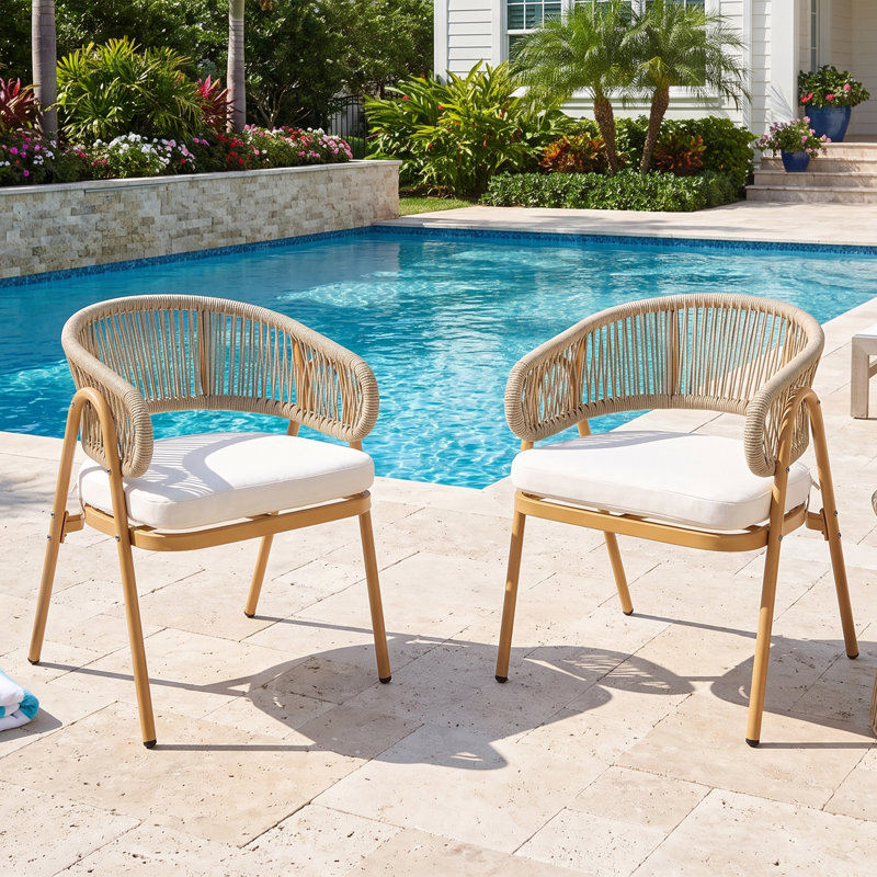 Chaises de salle à manger d'extérieur toutes saisons, fauteuils de patio tissés en corde avec coussins
