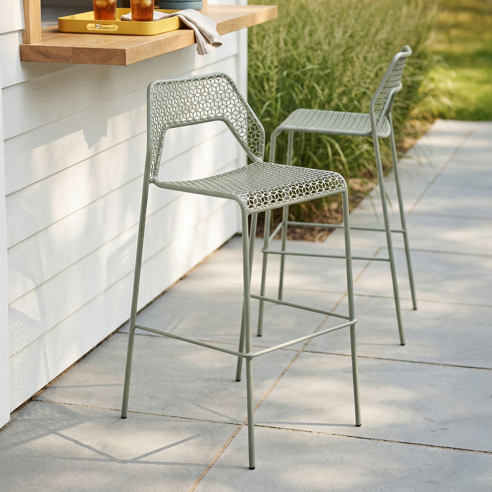 Hot Mesh Outdoor Bar Stool, Gray Green, Bar Stool (30.5" Seat Height)