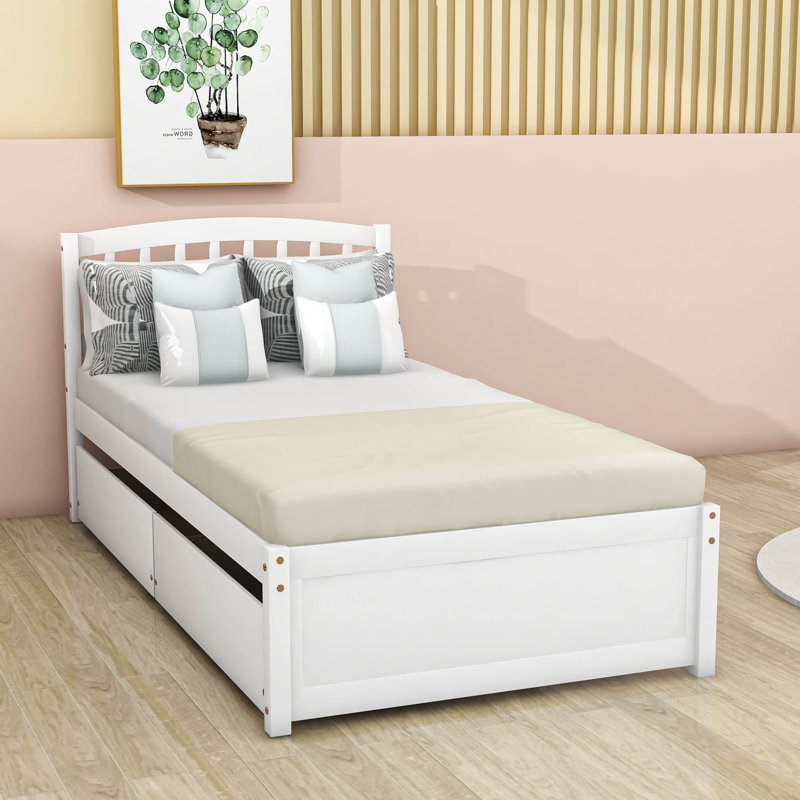 Twin Storage Platform Bed with Drawers, White