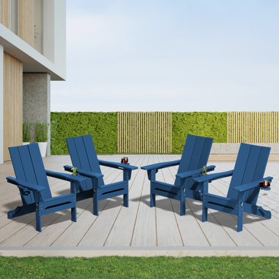 Delman High Density Polyethylene Folding Adirondack Chair With Double Cup Holder(Set Of 4)