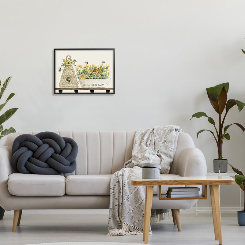 «Let Happiness Bloom Beehive», H 20 po x l 20 po x P 1,5 po, Giclée encadrée noir minuit