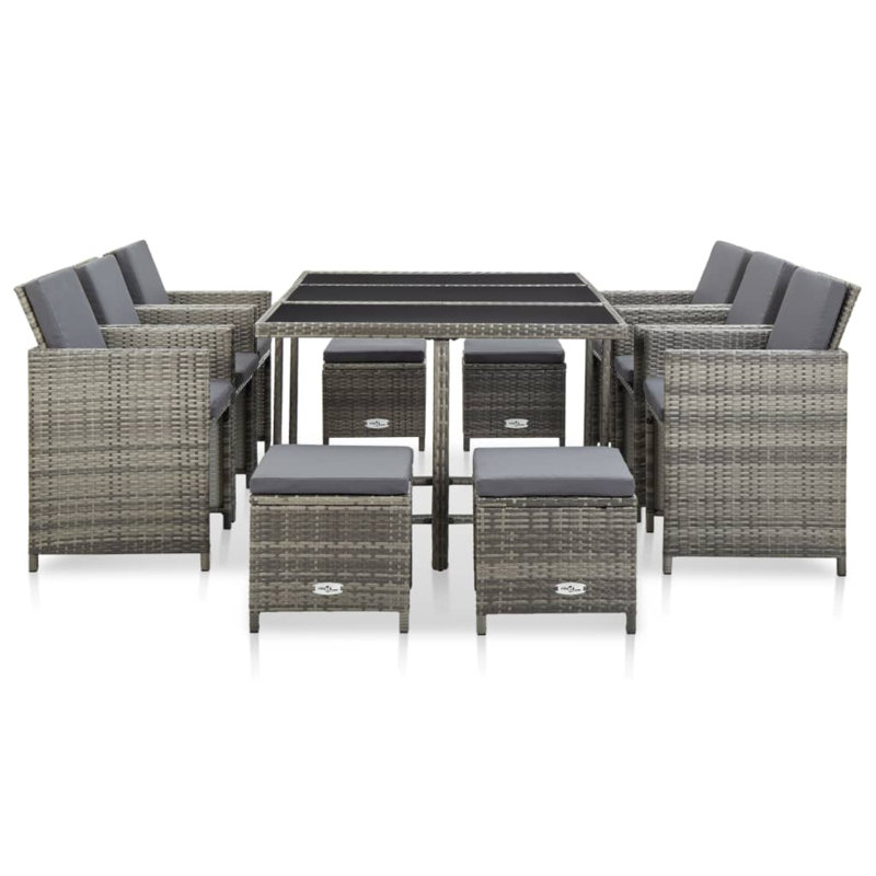 Buttram vidaXL Patio Dining Set with Cushions Outdoor Table and Chairs Poly Rattan, Dark Gray Cushion/Gray Frame