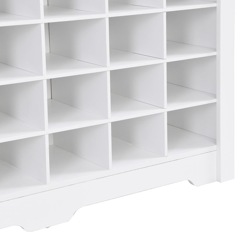 ON-TREND Sleek Design 24 Shoe Cubby Console, Modern Shoe Cabinet With Curved Base, Versatile Sideboard With High-Quality For Hallway, Bedroom, Living Room, White