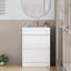 Meuble-lavabo blanc brillant 24 po avec lavabo, tiroirs à fermeture en douceur, conception sans poignée et lavabo en céramique à rebords épais