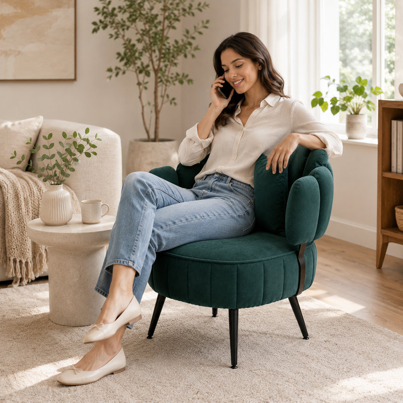 Chaise d'appoint rembourrée en velours côtelé avec structure en métal, chaises de loisirs simples pour salon, vert, Vert