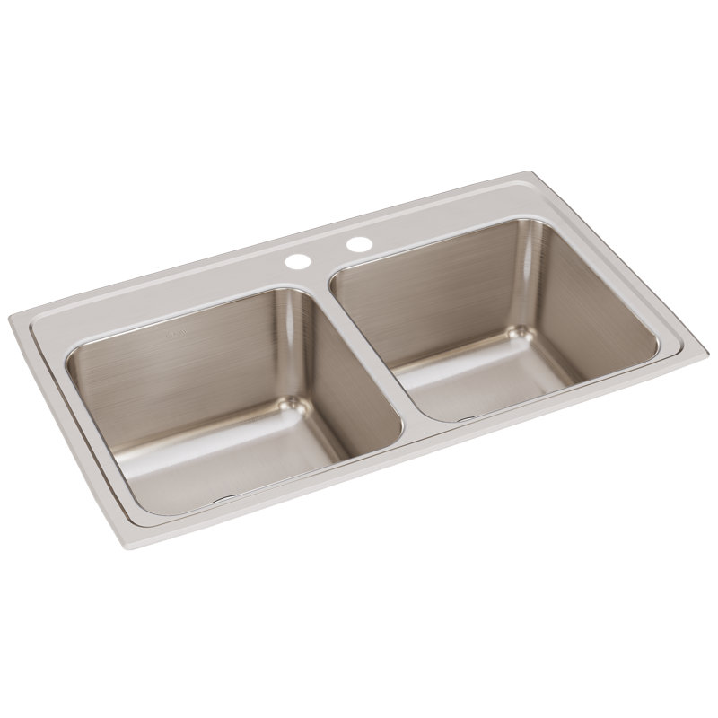 Évier de cuisine à double cuve à montage sur plan L 33 po x l 19,5 po Lustertone, Trou MR2