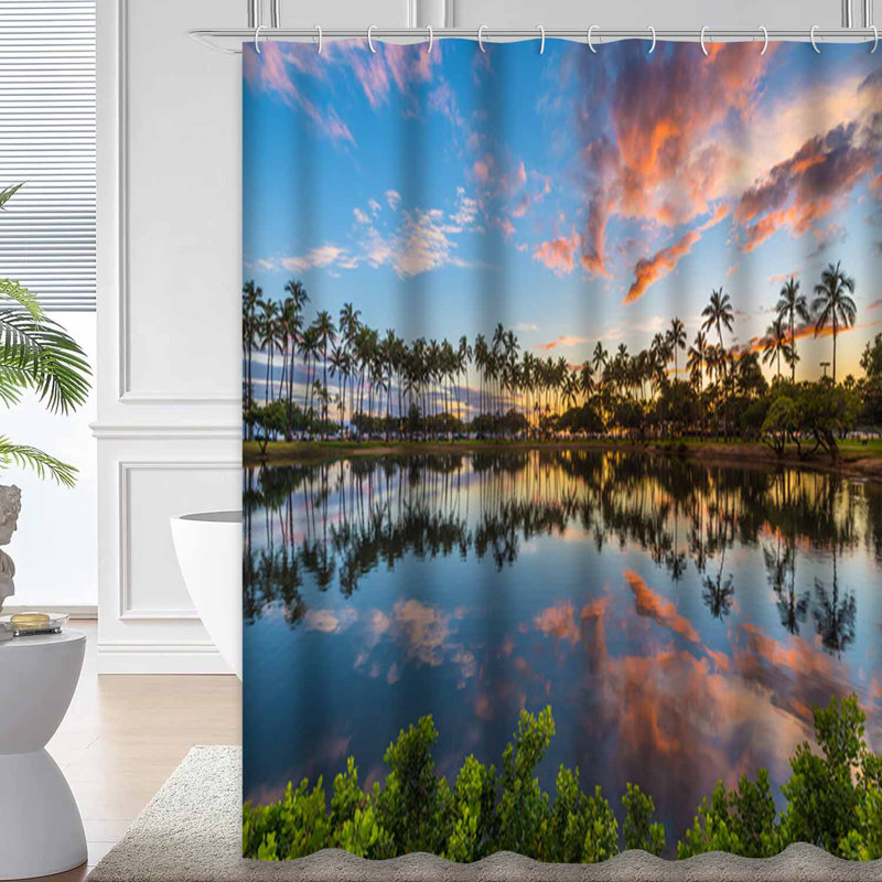 Rideau de douche Palm Tree Sunset, L 72 po x l 84 po