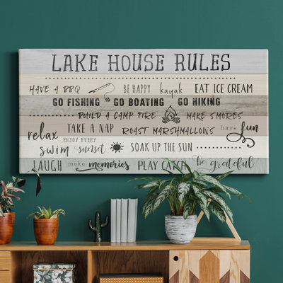 Lake House Rules - Toile tendue avec châssis de qualité supérieure - prête à être accrochée