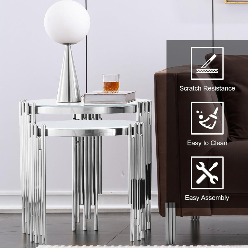 Latinne Nesting Tables, Silver, Whtie