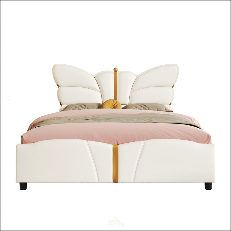 Structure de lit tapissier en similicuir pour grand lit, Beige, Grand lit