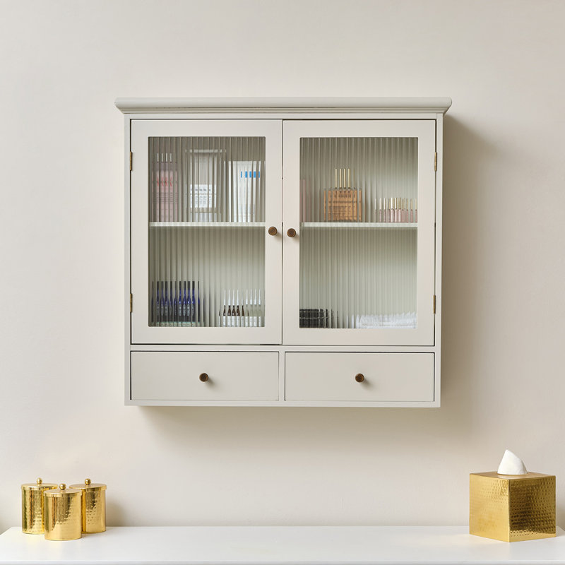 Pale Reeded Glass Wall Cabinet With Drawers, Taupe
