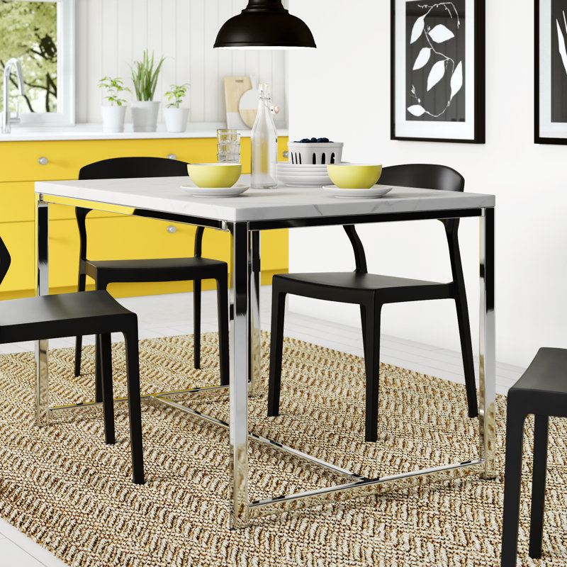 Rumi Metal Base Dining Table, White/Chrome