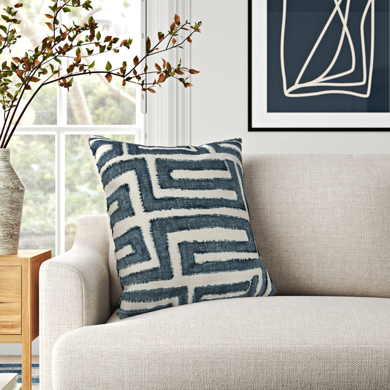 Beata Square Pillow Cover & Insert, Blue/Ivory