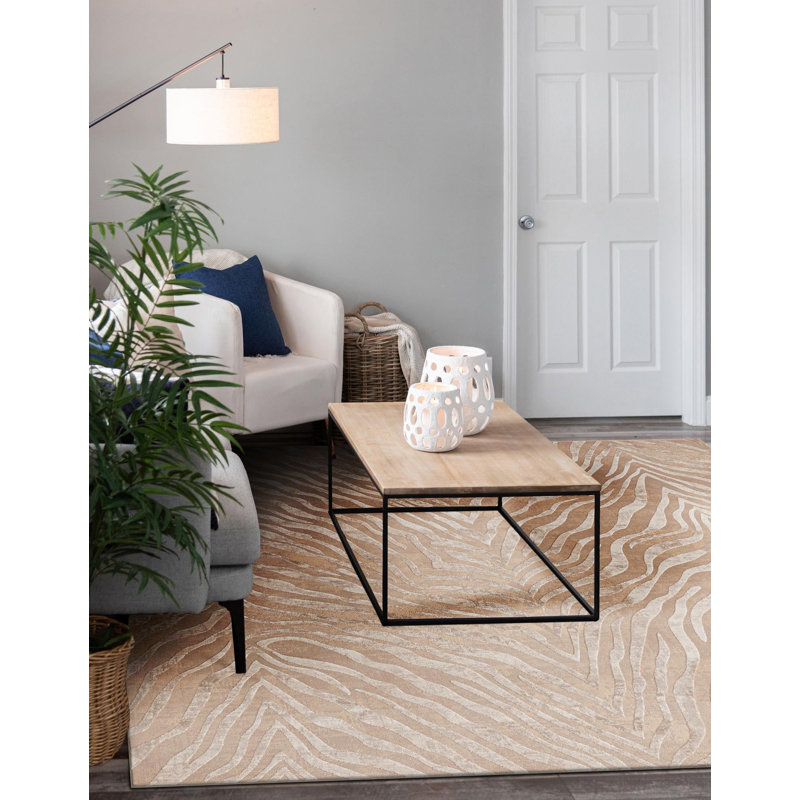 Tatte Animal Print Ivory/Beige Area Rug, Square 6'1"