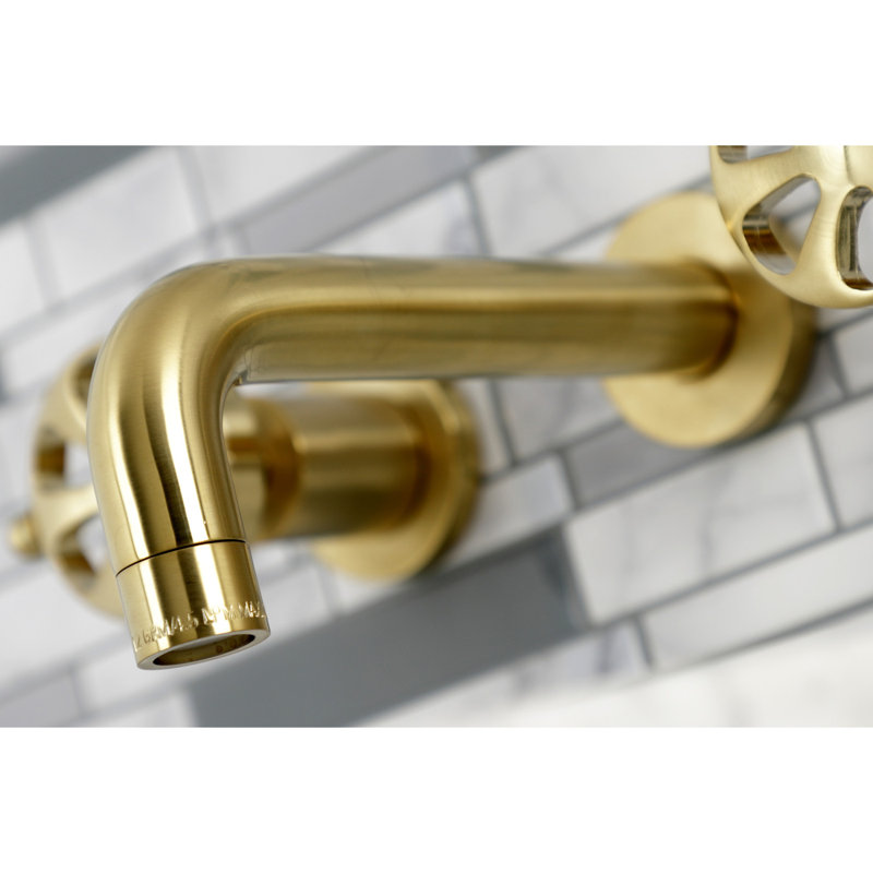 Kingston Brass Belknap Two-Handle 3-Hole Wall Mount Bathroom Faucet, Brushed Brass
