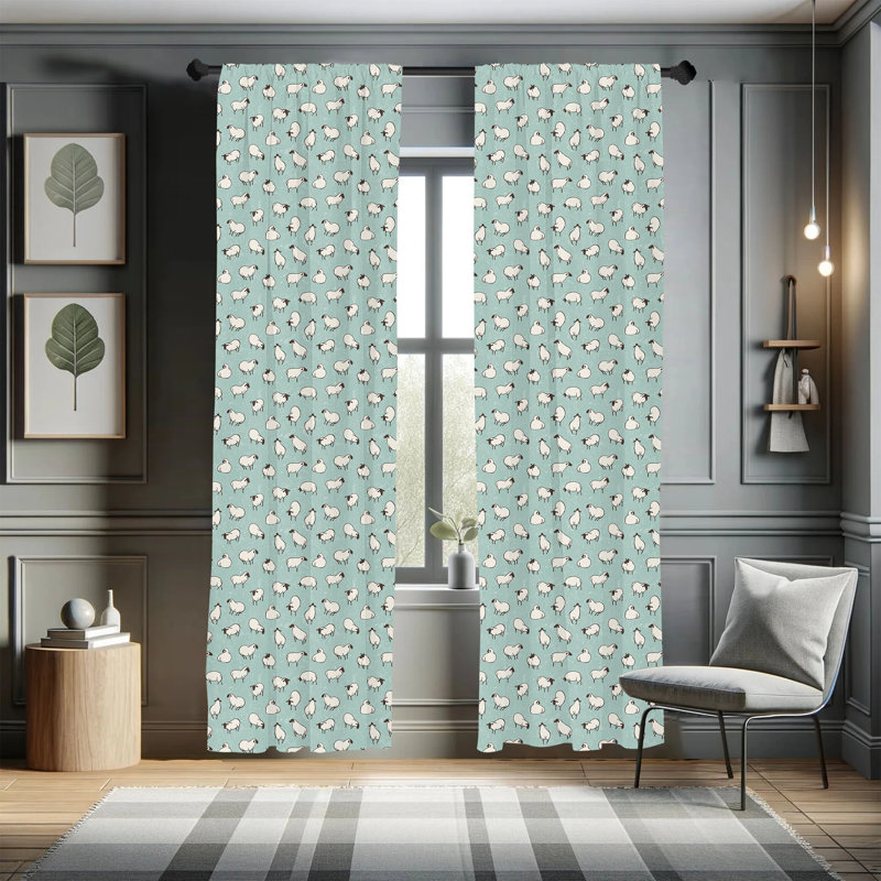 Sheep Semi-Sheer Rod Pocket Curtain Panels, 28" x 95"