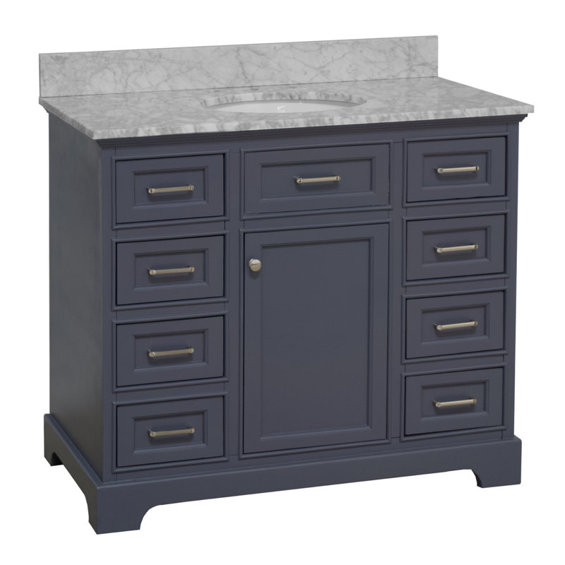 Ensemble de meuble-lavabo simple 42 po Ronnie, Gris anthracite, Marbre de Carrare