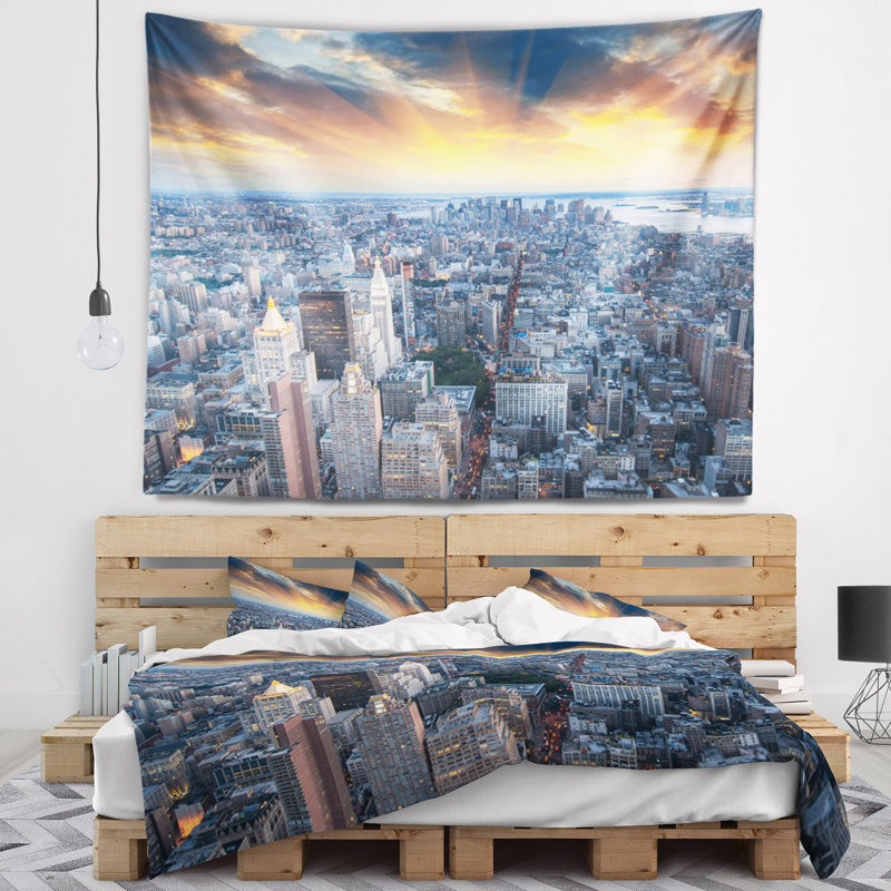 Paysage urbain, vue aérienne de la tapisserie des gratte-ciel de New York, H 32 po x l 39 po