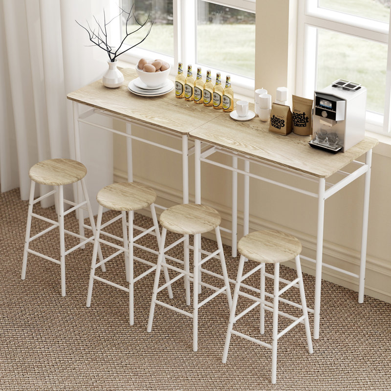 Ensemble de salle à manger à hauteur de comptoir 2 personnes Cedrie, Beige, Blanc, Beige / Blanc