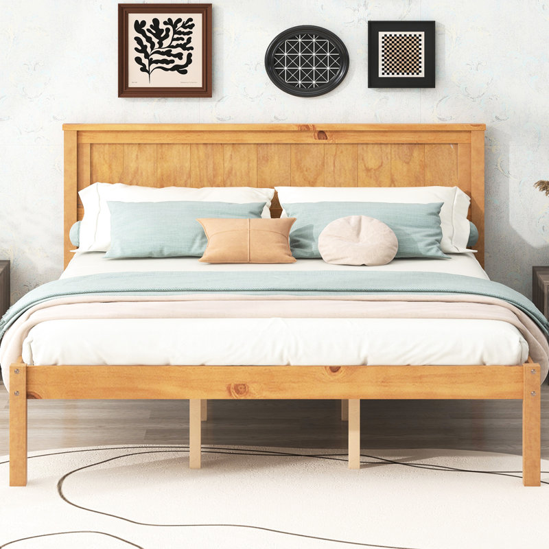 Lit plateforme en chêne pour grand lit, avec tête de lit robuste et base à lattes, tête de lit grand sans sommier, support, nécessaire, chambre à coucher paisible