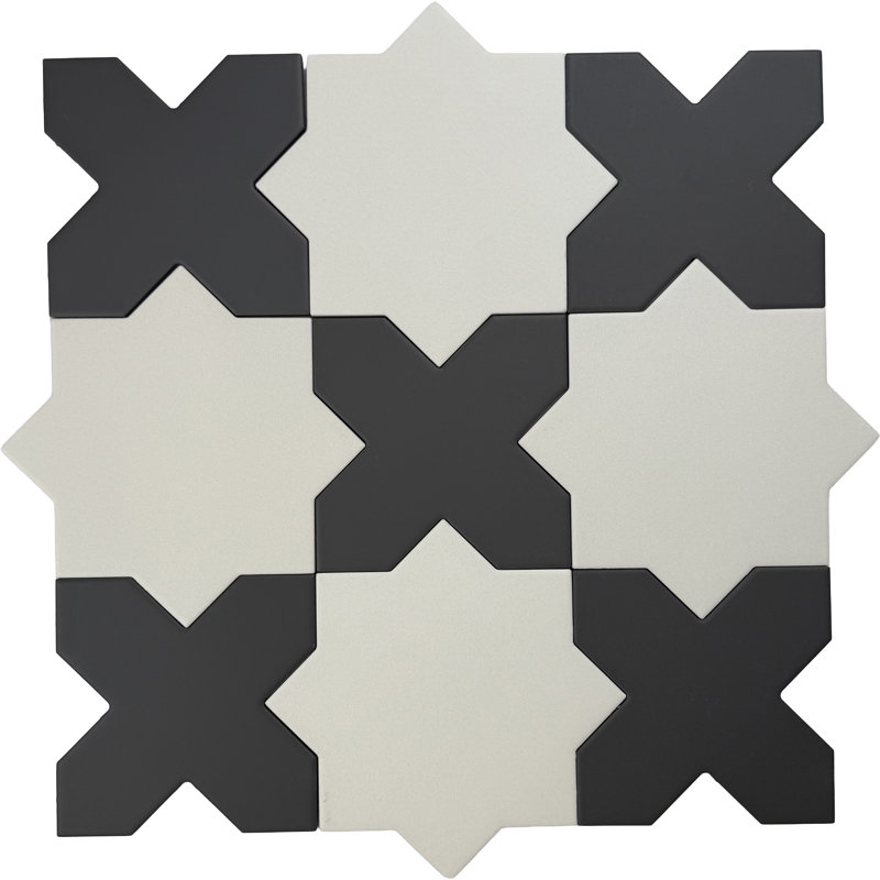 Seville Pure White 7 in. Star with Graphite Black 5 in. Cross Matte Porcelain Wall and Floor Tile (10.62 sq ft/case) - 68 Pack