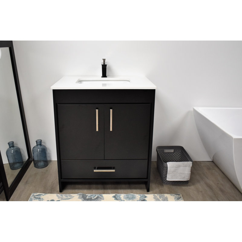 Ensemble de meuble-lavabo simple 30 po Annily, Noir, Brillant