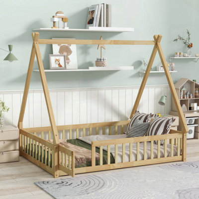 Lit double en bois d'hévéa (tipi) avec porte