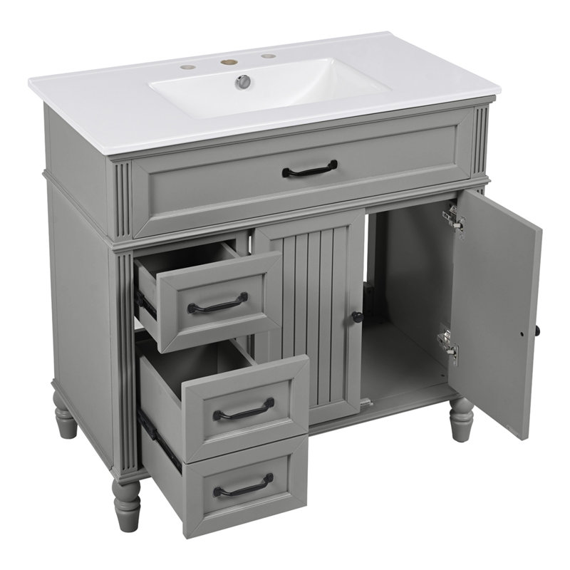 Meuble-lavabo 36 po avec lavabo et tiroirs, Gris