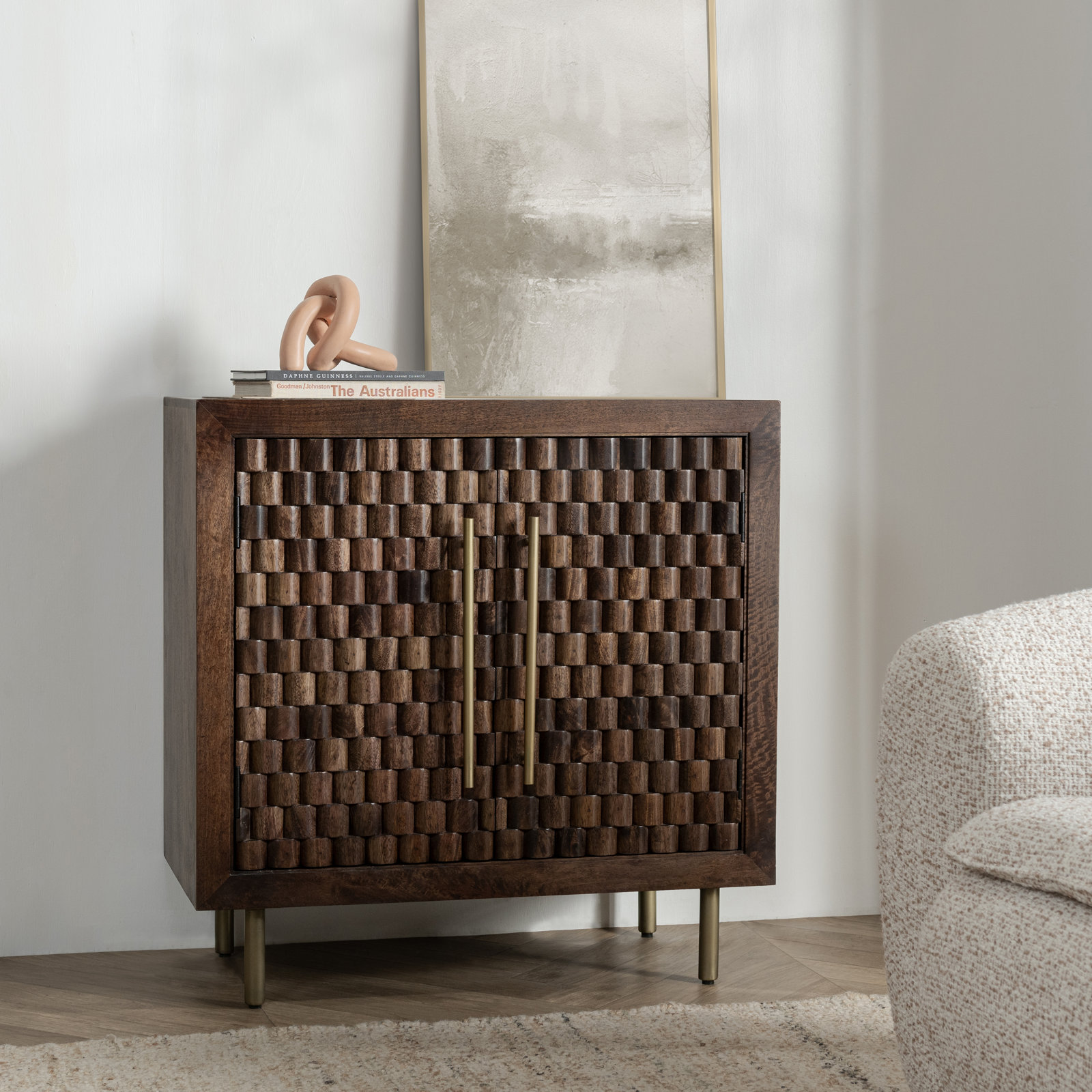 Abshire 2-door Mango Wood Cabinet, Dark Brown