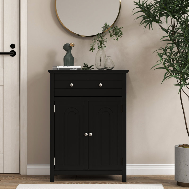 Armoire de rangement sur pied Red Barrel Studio® avec portes de tiroir et tablette réglable pour rangement gris, Noir
