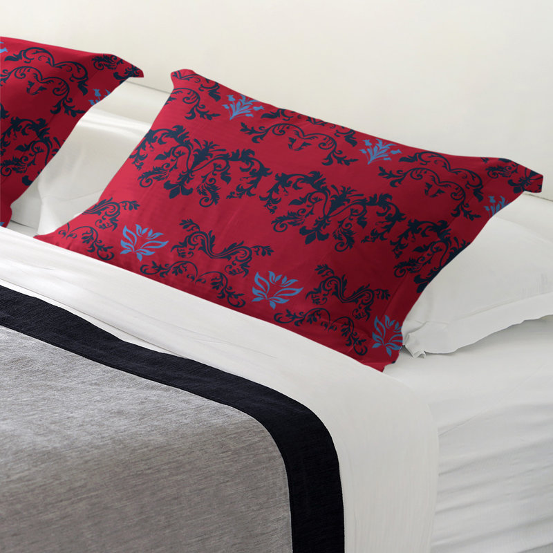 Football Baroque Pattern Pillow Sham, Standard, Microfiber, Red/Navy Blue/Blue