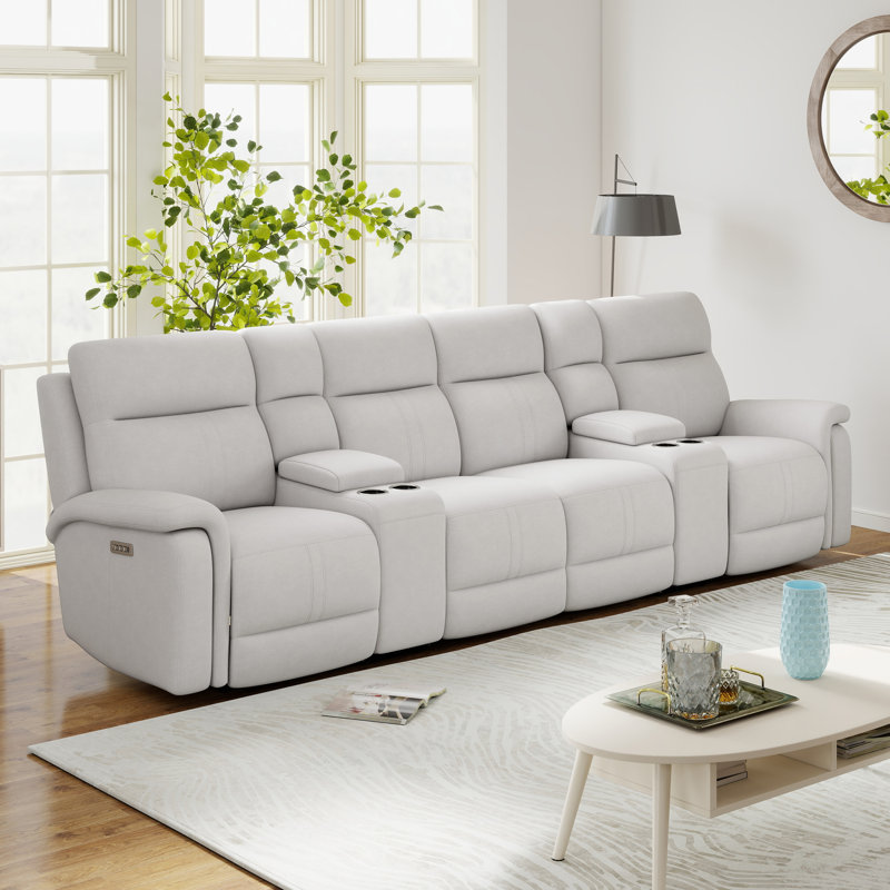 Satori Upholstered 138.6'' Power Reclining Sofa, Silver Polyester Blend