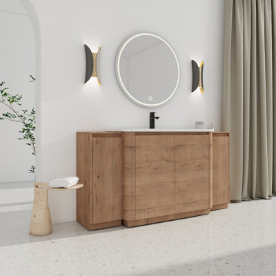 Meuble-lavabo autoportant avec lavabo en céramique blanche