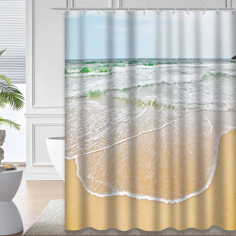Vague de mer, plage de sable, magnifique paysage de vacances bleu avec 12 crochets, L 72 po x l 84 po