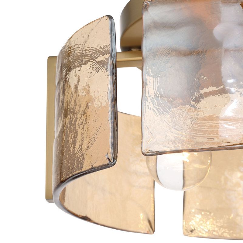  Plafonnier encastré 3 lumières Vinesha en laiton champagne brossé avec verre d'eau ambré, Laiton champagne brossé