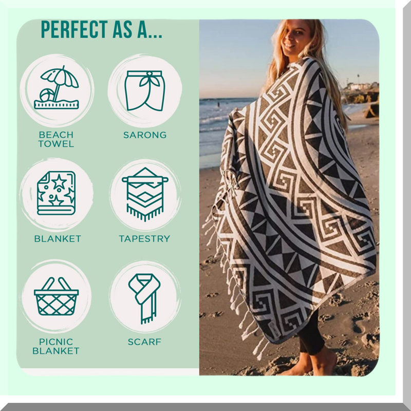 Turkish Breeze Quick-Dry Cotton Beach Towel - Versatile Picnic Blanket & Throw, Dark Grey