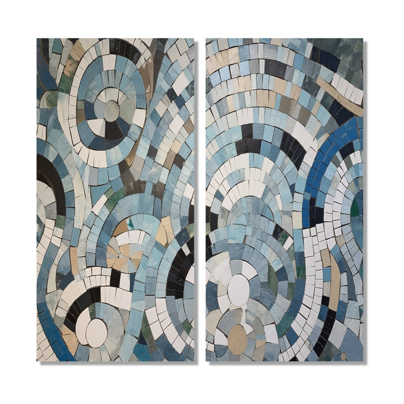 Mélange bohémien bleu et blanc - art mural moderne, H 32 po x l 32 po, Toile tendue, Ne s’applique pas