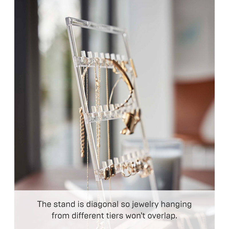 Natural Wood and Clear Acrylic Jewelry Organizer Stand