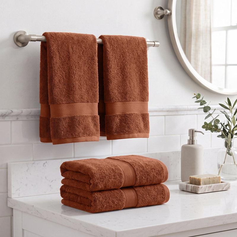 Renata Certified Egyptian Cotton 800 GSM PlushHighly Absorbent Luxury Hand Towels, Rust