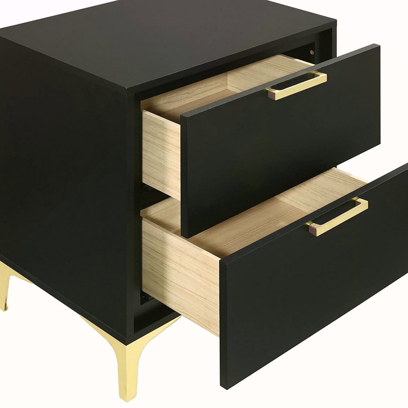 2-Drawer Rectangular Nightstand, Black