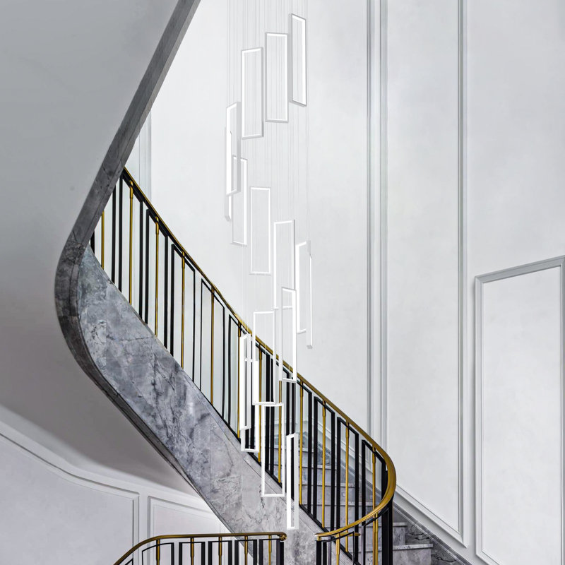 Luminaire suspendu moderne à hauteur réglable avec lustre moderne minimaliste pour escalier, salon, Blanc